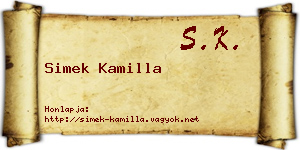 Simek Kamilla névjegykártya